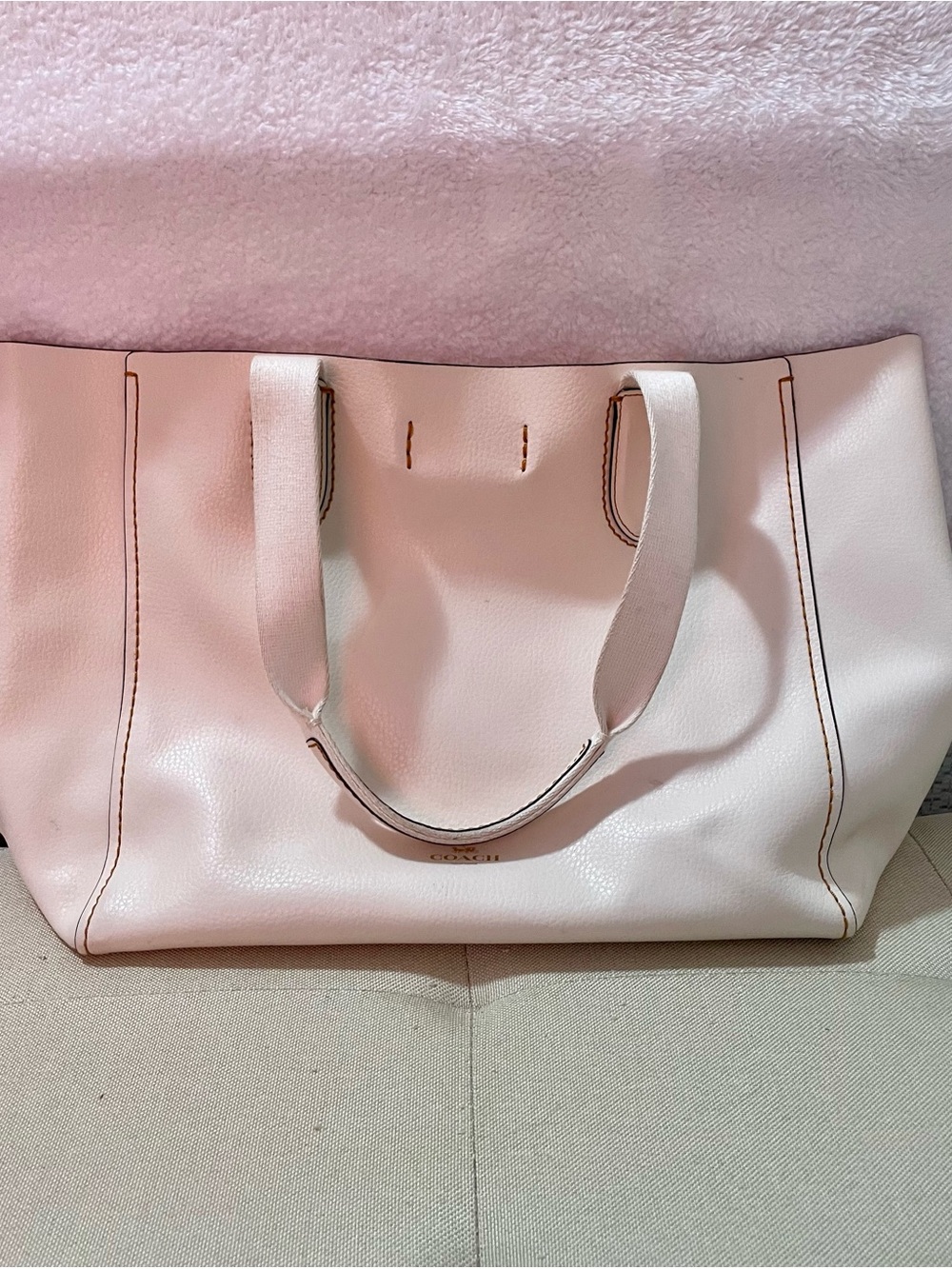 Coach White Leather Tote Bag